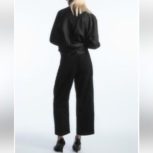 COS High Rise Black Cotton Wide Leg Cropped Trousers Size 6